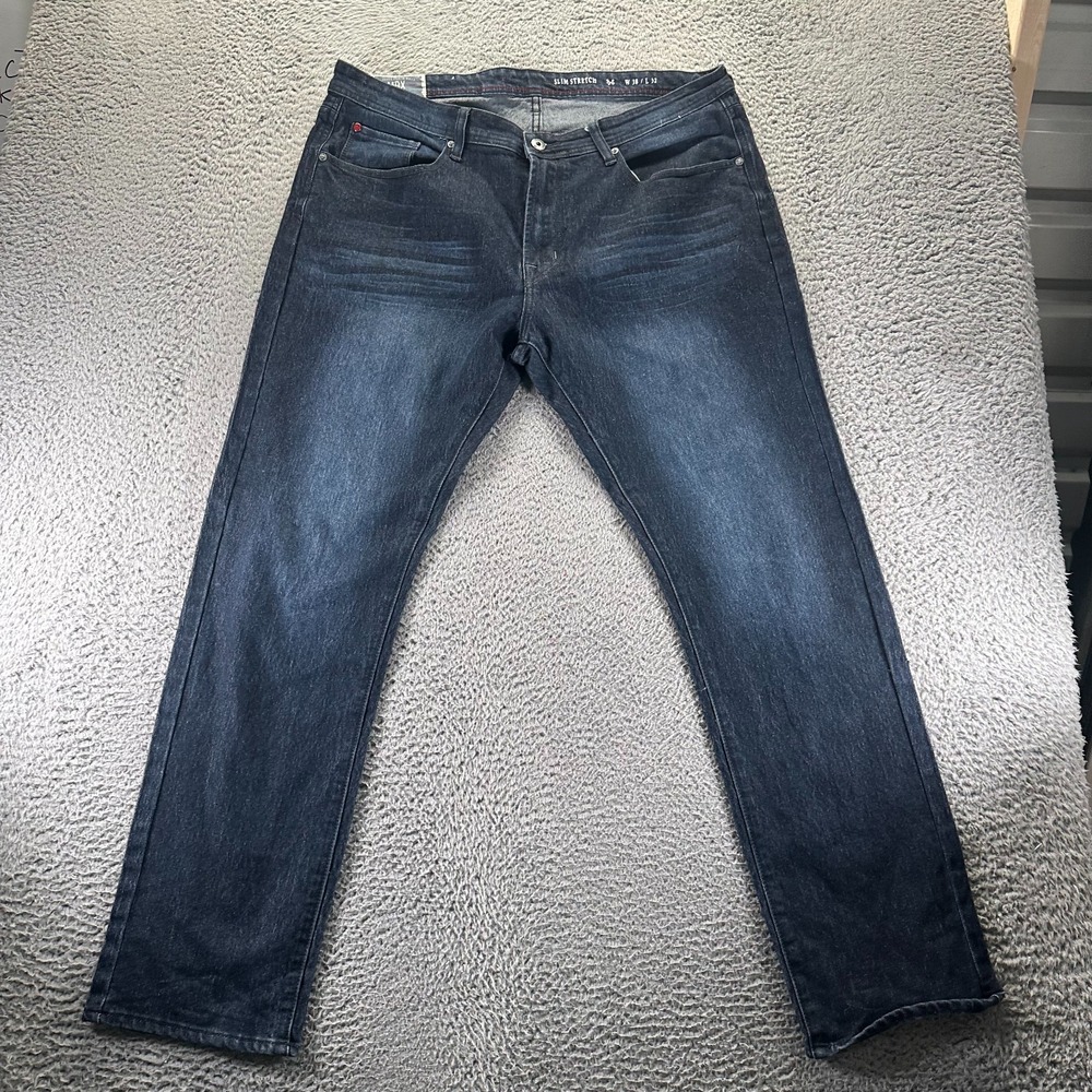 MBX Jeans Mens 40x32 Blue Cotton Denim‎ Straight Workwear Faded Stretch Travel